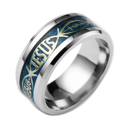 Jesus-Buchstabe, 316L-Edelstahlring für religiöse christliche Männer und Frauen, Geschenk, Schmuck, Serenity, männliches Bibelkreuz