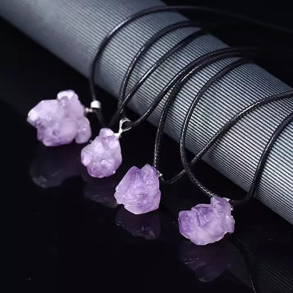 Natürliche Amethyst Stein Halskette Kristall Reiki Heilung Edelstein Anhänger Quarz für Männer Frauen Charms Minerals chmuck DIY Geschenk