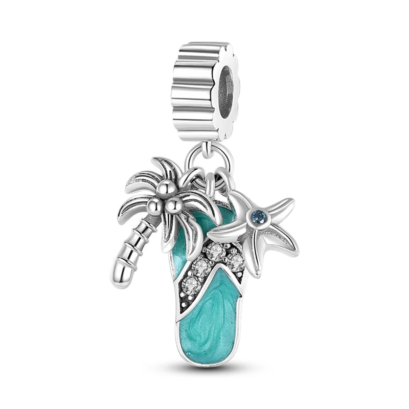 Neue Sommer 925 Sterling Silber Charms Perlen Anhänger Ozean Schildkröte Strand Obst Shell Blau Charme DIY Frauen Armband Schmuck Geschenk