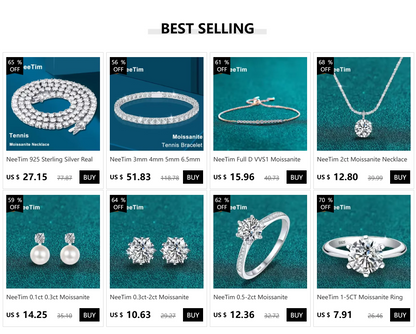NeeTim 0,5–5 ct Moissanit-Ring für Damen, 925er Sterlingsilber mit weißvergoldetem Labordiamant, Verlobungs- und Ehering-Schmuck