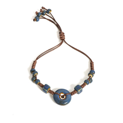 Handmade glazed ceramic bracelet with peace buckle, adjustable vintage boho jewelry – S02-013