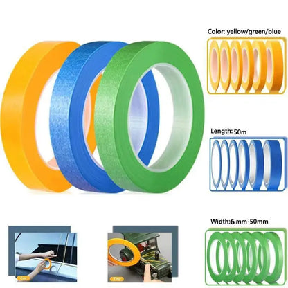 1–5 Rollen professionelles gelbes Abdeckband für die Autolackierung, 2–50 mm breites strukturiertes Papier, keine Rückstände, abreißbar, 18–50 m Länge
