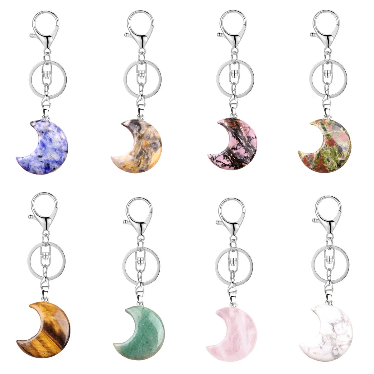 Handgekochter Kristall-Anhänger in Mondform, Schlüsselanhänger, farbiger Quarz, Halbmond, DIY-Schmuck-Rucksack