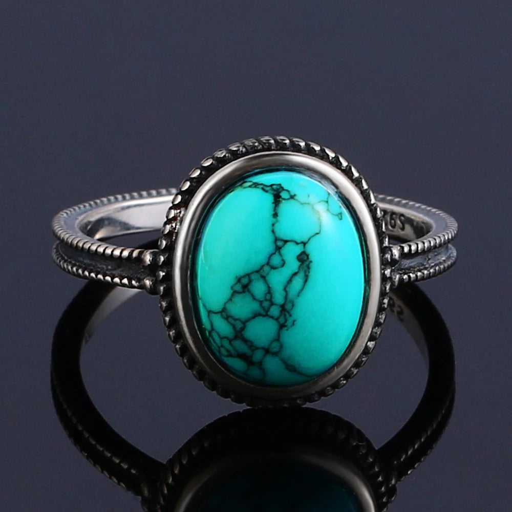 Vintage S925 Silber Ring Natürliche Türkis Ringe Luxus Schmuck Party Jahrestag Geburtstag Geschenk für Frauen Mann
