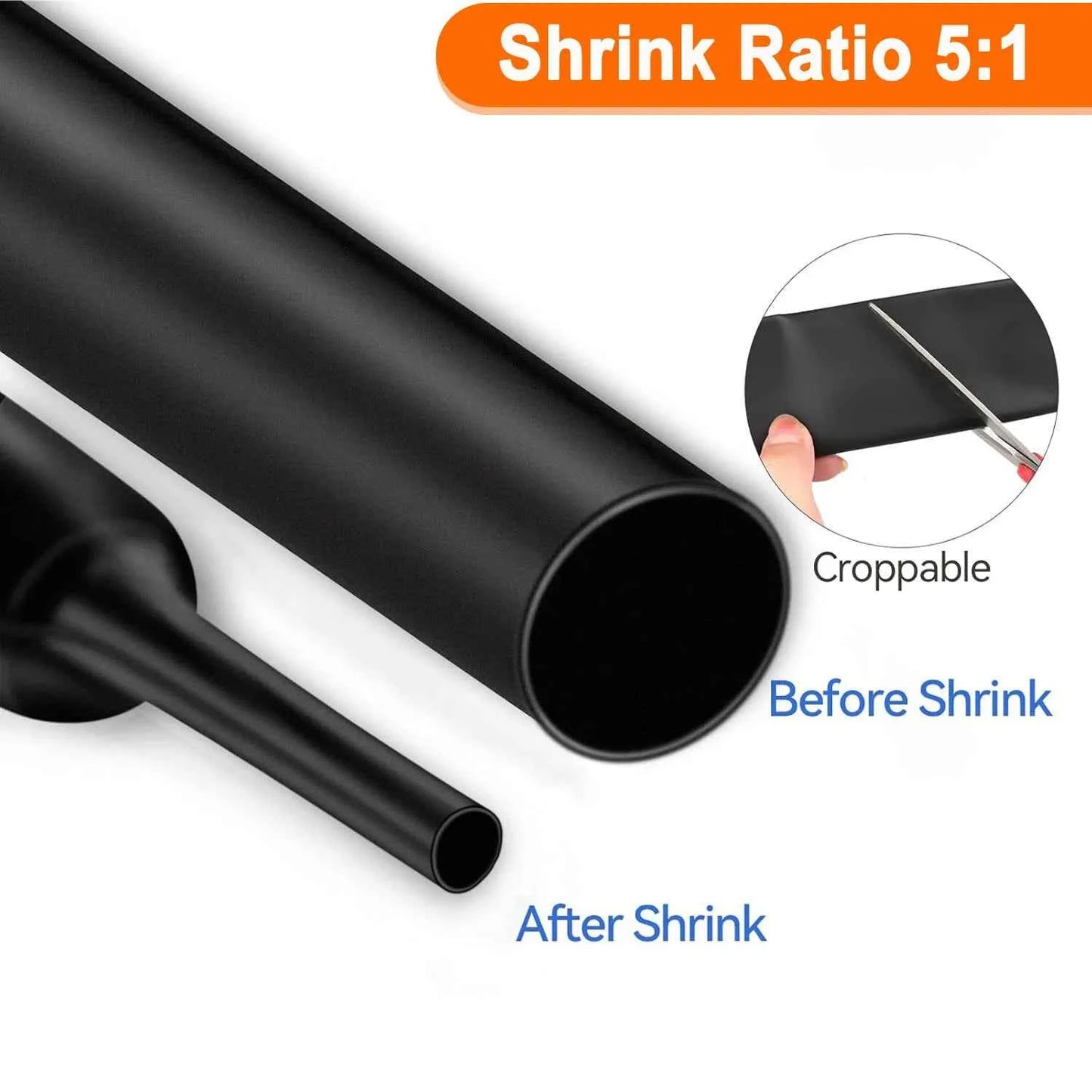 Schrumpfschlauch mit 5:1 Schrumpfverhältnis, Φ4mm bis Φ52, doppelwandig, mit Klebstoff ausgekleidet, wasserdicht, Industrie-Schrumpfschlauch, schwarz