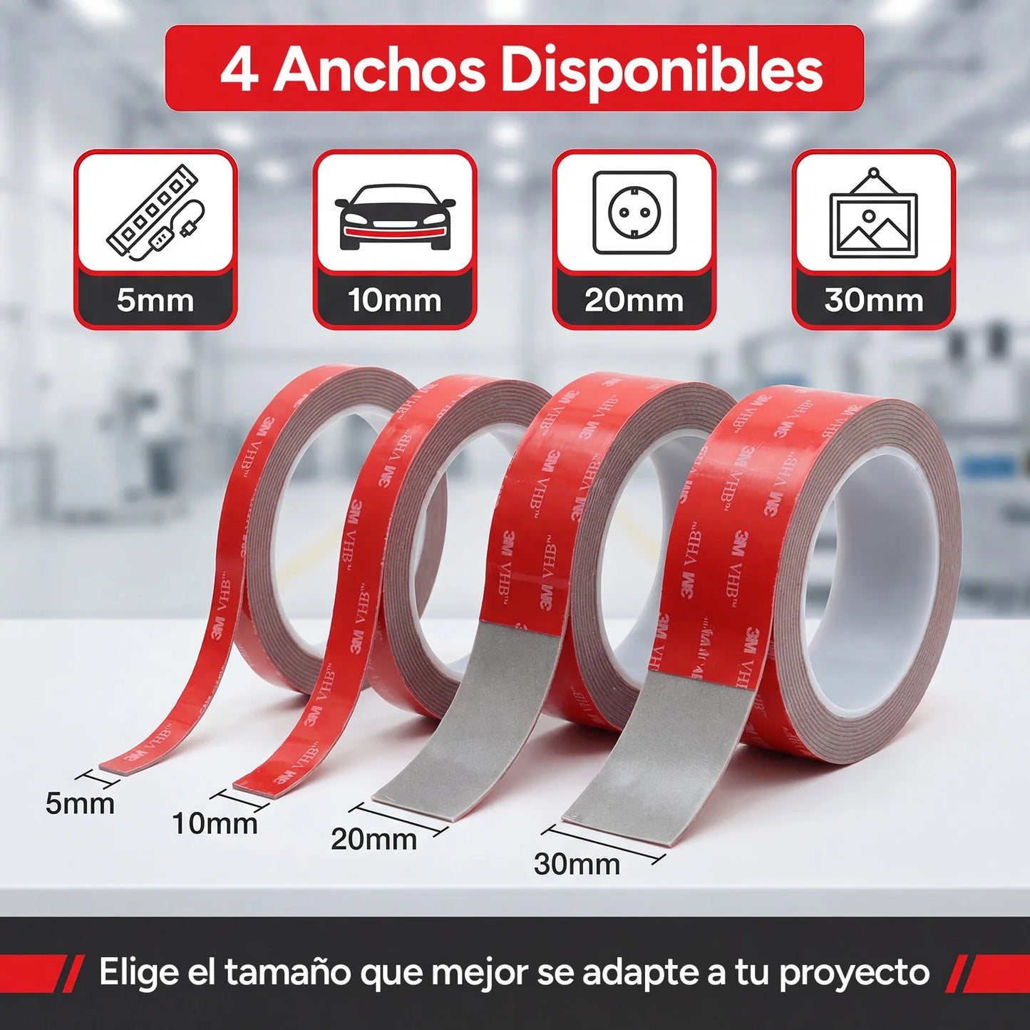 3M VHB 5611 Doppelseitiges Klebeband 1,1mm Hochhaftendes Acrylschaum-Klebeband Wasserdicht und Hitzebeständig bis zu 93°C °   Anpassbare Breite und Länge Speziell für die Befestigung von Autospoilern
