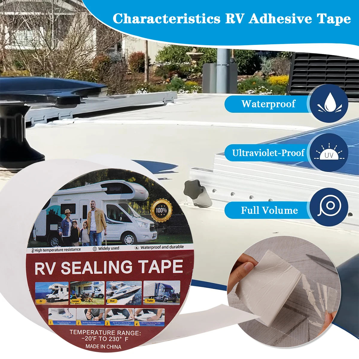 RV-Dach-Butyl-Reparatur-Dichtungsband, weiß, temperaturbeständig, starker Klebstoff, fällt nicht ab, geeignet für Anhänger, Boot, LKW, Wohnmobil