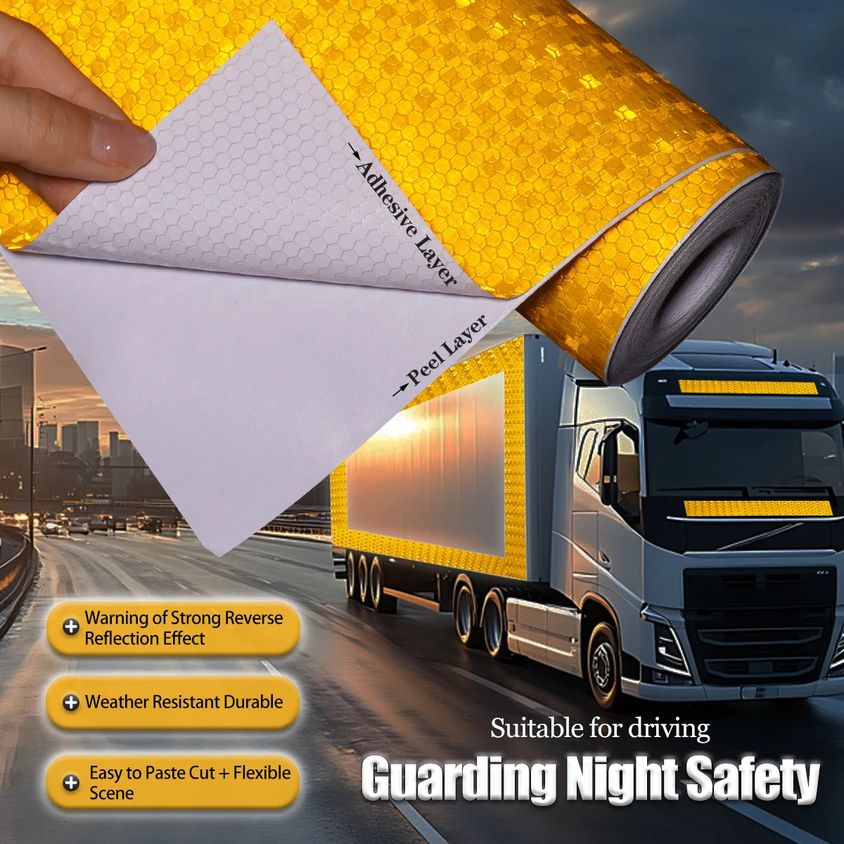 20 cm einfarbiges, reflektierendes Klebeband mit hoher Helligkeit, selbstklebender PVC-Sicherheitsschutz für LKWs, Autos, Baustellen