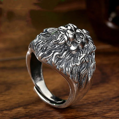 Retro Löwenkopf Großer Ring Für Männer Silber Farbe Punk Gothic Offener Ring Handgemachten Schmuck Rock Hiphop Biker Zubehör Mann Geschenk