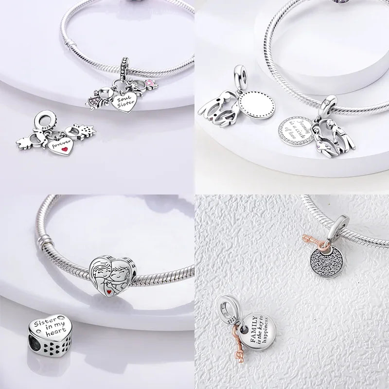 S925 Silber Für Immer Liebe Mutter Familie Schwester Herz Charms Perlen Fit Original Armband Charme Diy Familie Geschenk für Frauen