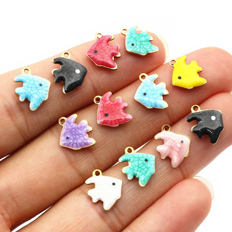 20 Stück Emaille Kleine Fisch Charms Anhänger Edelstahl 11x9mm DIY Schmuck Herstellung Zubehör für Ohrringe Halskette Armband