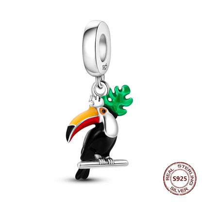 Gelber Sonnenblumen-Charm aus 925er Silber, Original-Zirkon, Kolibri, Einhorn-Charms, passend für Armbänder, DIY-Schmuck für Frauen, Hochzeitsgeschenk