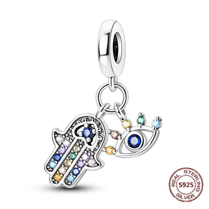 Teufelsaugen-Charm aus 925er Silber, Original-Hand der Fatima, blauer Zirkon, Kreuz, blaue Augen, passend für Armbänder, DIY-Herstellung von Schmuck, Geschenk