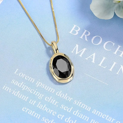 Lihong S925 Sterling Silber galvanisierte 18 Karat Gold Obsidian Schlüsselbeinkette exquisites Geschenk Damen Anhänger Halskette (40 cm + 5,0 cm)
