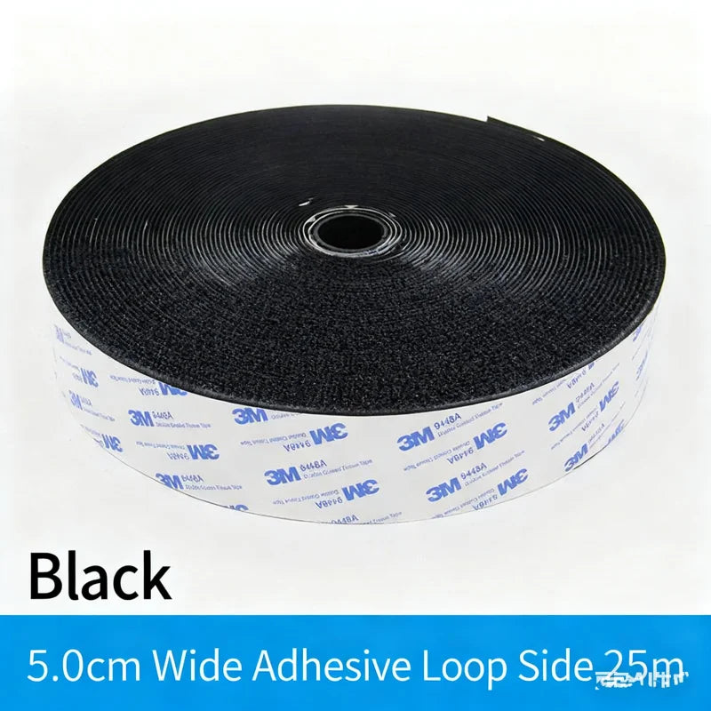 3M 9448A Schwarzes doppelseitiges Klebeband, 25 m, 16–100 mm, starkes, spurloses Seitenbefestigungsband mit Klettverschluss, hochtemperaturbeständig