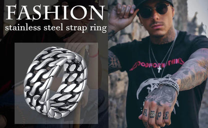 Coole Punk-Vintage-Natursteinringe für Männer, geometrische Siegelringe aus Edelstahl, stilvoller Retro-Ethno-Fingerschmuck als Geschenk