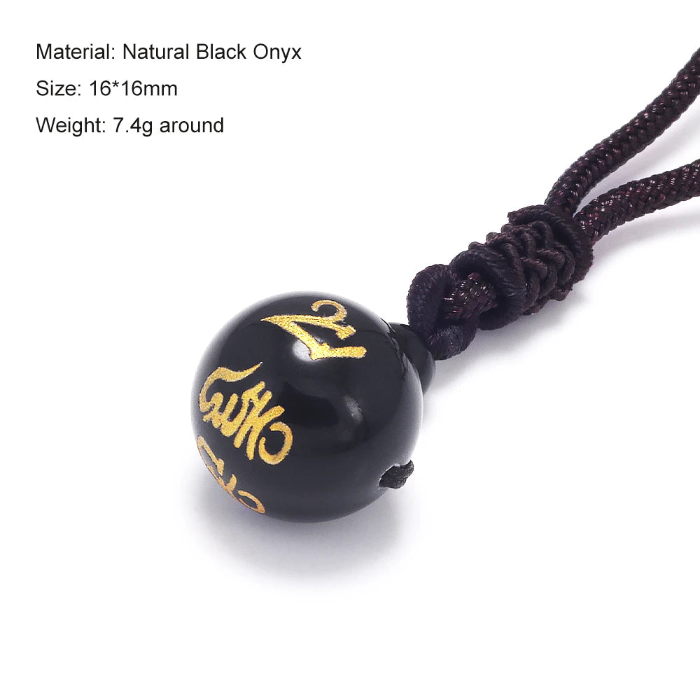 Halsketten und Anhänger aus Naturstein für Damen und Herren, schwarzer Obsidian, Regenbogenaugenperlen, Kugeltransfer, Lucky Love