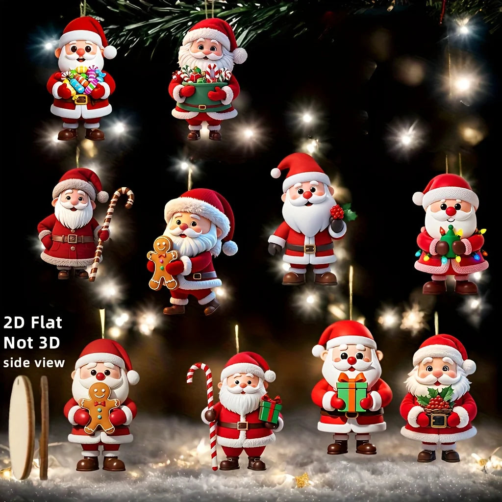 10 Stück Weihnachts-Holz-Lebkuchenmann Weihnachtsmann 2D flacher Holzanhänger Weihnachtsbaumdekoration Perfektes Weihnachtsgeschenk Dekor