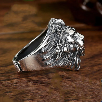 Retro Löwenkopf Großer Ring Für Männer Silber Farbe Punk Gothic Offener Ring Handgemachten Schmuck Rock Hiphop Biker Zubehör Mann Geschenk