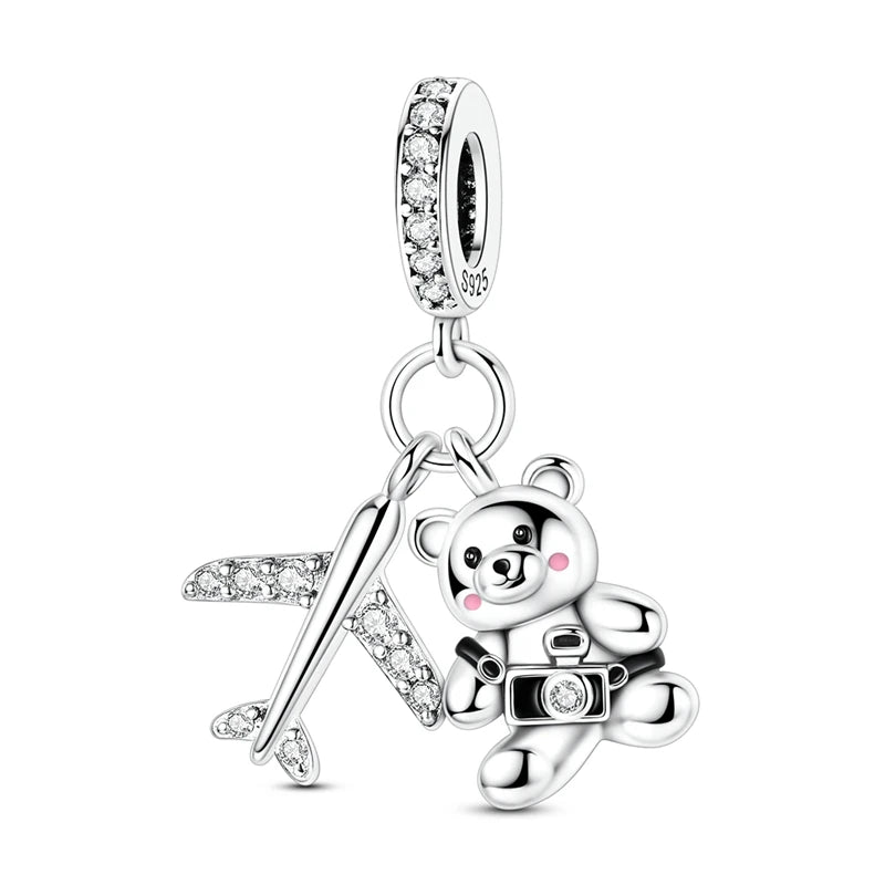Charms aus 925er-Sterlingsilber, Flugzeug, Reisepass, Elefant, Perlenanhänger, passend für Original-Armbänder, für Frauen, Geburtstag, Modeschmuck, Geschenk