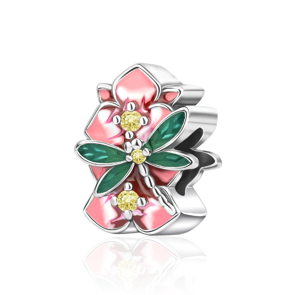 Bunter Schmetterlingsanhänger aus 925er-Sterlingsilber mit Blumen, Perlen, Käfer und Marienkäfer, passend für Armbänder, exquisite Anhänger-Geschenke