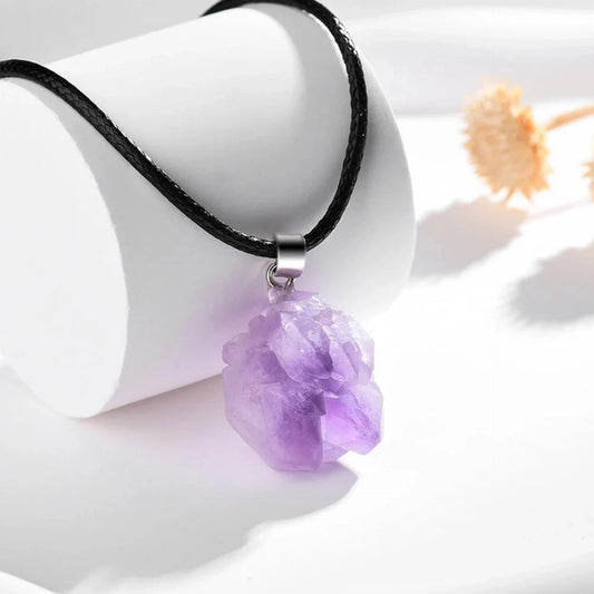 Natürliche Amethyst Stein Halskette Kristall Reiki Heilung Edelstein Anhänger Quarz für Männer Frauen Charms Minerals chmuck DIY Geschenk