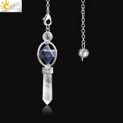CSJA Esoterik Kristallpendel für Wünschelpen, Weissagung, Pendel, Merkaba, Naturstein-Anhänger, klarer Quarz, rote Bronze, G930