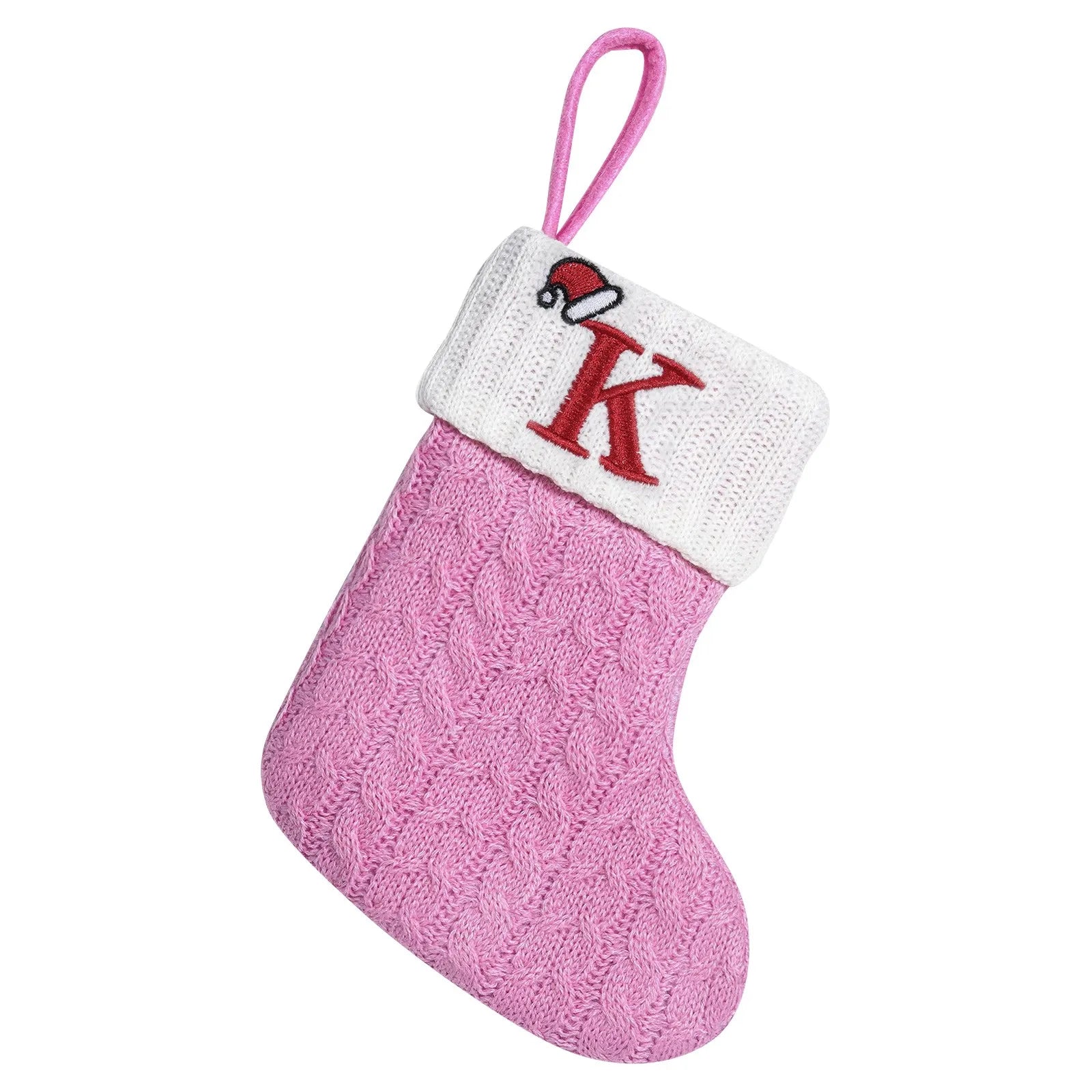 Rosa Weihnachts-Alphabet-Stricksocken, verdickt, Kawaii, exquisite Süßigkeiten-Geschenktüten, große Kapazität, Festival-Buchstaben-Stricksocken