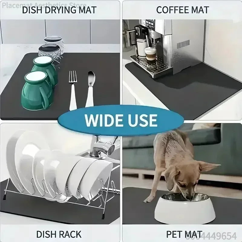 Schachbrettmuster Gummi-Küchenabtropfmatte Saugfähige Rutschfeste Geschirrabtropfmatte für Kaffeemaschine Teetasse Geschirr Dekoration