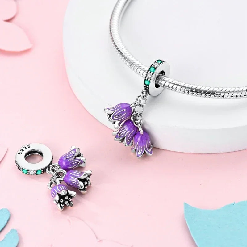 Romantische elegante Blumen-Charms aus 925er Silber, Sonnenblume, Tulpe, Rose, Nelke, Anhänger, passend für Original-Armbänder, DIY-Herstellung von Schmuck, Geschenken