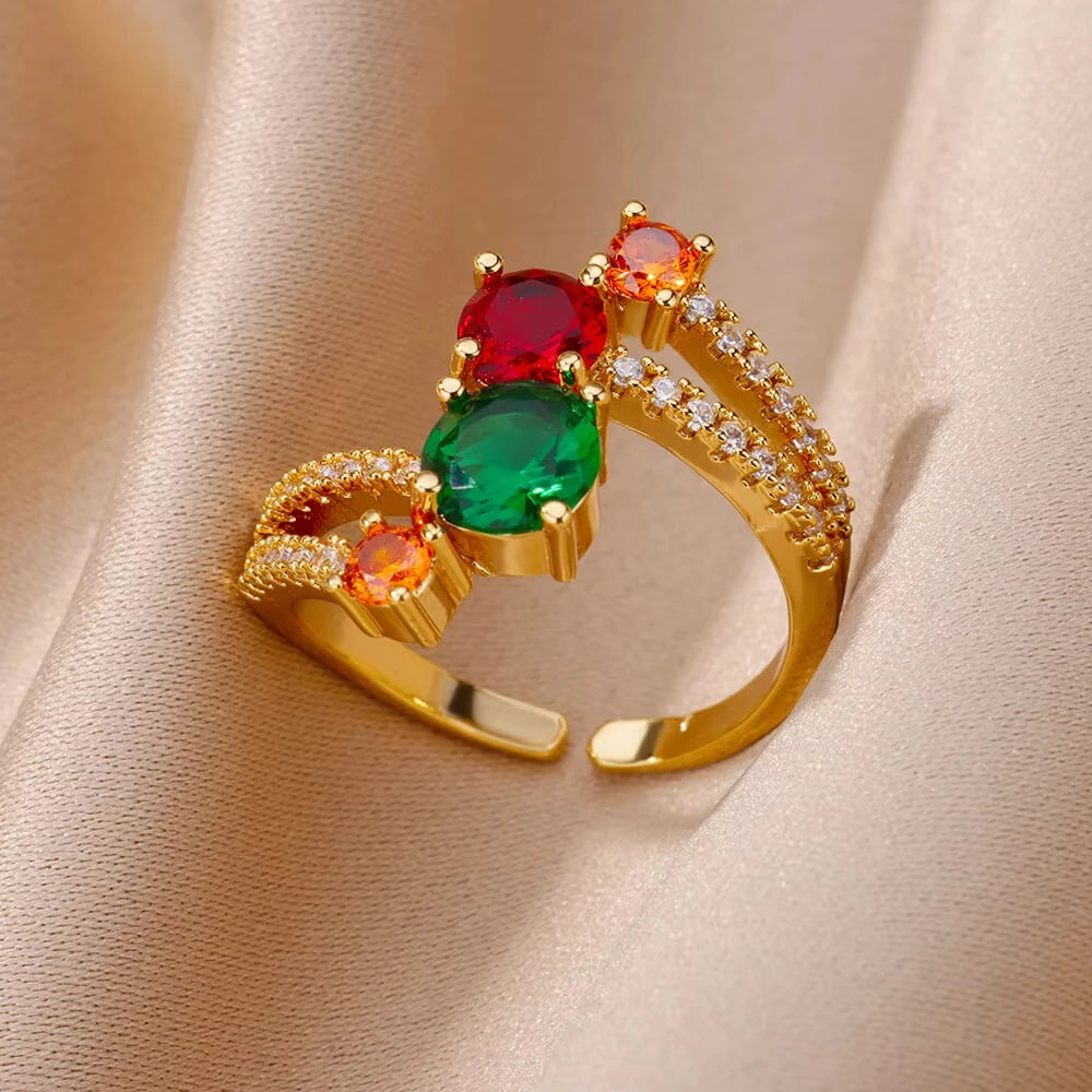 Luxus Edelstahl Ringe Vergoldet Bunte Stein Zirkon Kristall Herz Ring Für Frauen Hochzeit Boho Schmuck Weihnachtsgeschenk