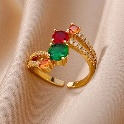 Luxus Edelstahl Ringe Vergoldet Bunte Stein Zirkon Kristall Herz Ring Für Frauen Hochzeit Boho Schmuck Weihnachtsgeschenk