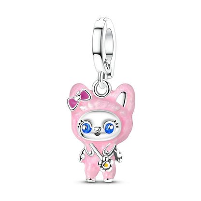 Exquisite Charm-Anhänger aus 925er-Sterlingsilber mit weißen Tigerperlen und Kaninchen-Barista-Anhänger, passend für Armbänder, niedliche Schmuck-Accessoires, Geschenke