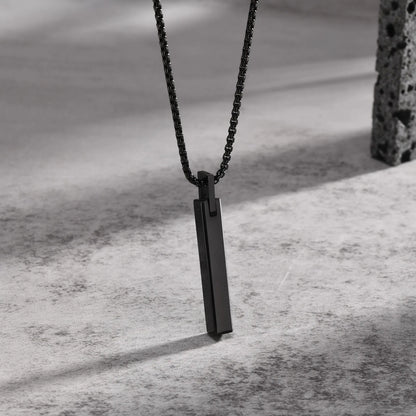 Wasserdichte 3D-Halsketten mit vertikaler Balken für Männer, minimalistischer geometrischer Anhänger aus Edelstahl mit Box-Kette, männlicher Kragenschmuck