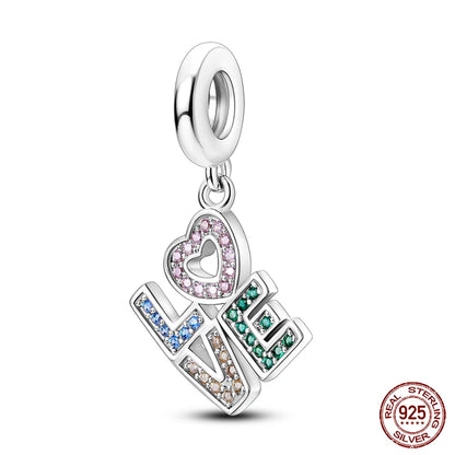 Fit 925 Original Armband 100 % 925 Sterling Silber Glänzende Bunte Zirkon Herz Charms Perlen Exquisite DIY Schmuck Geschenk