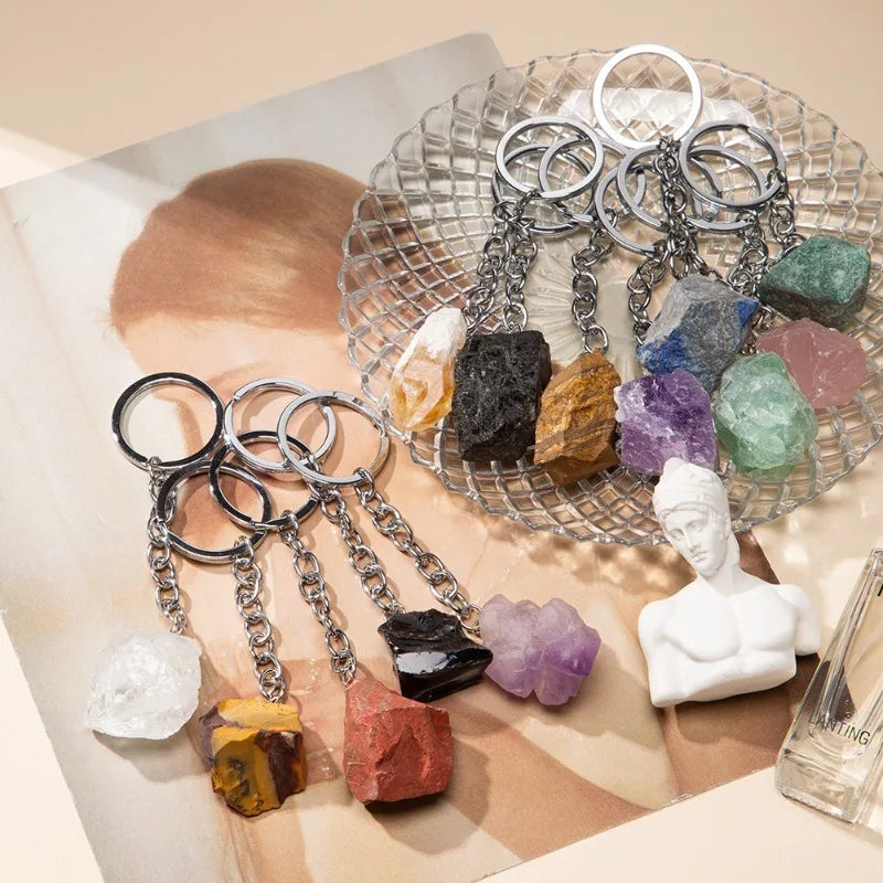 1-2 cm natürlicher roher Erz-Schlüsselanhänger, Edelstein, Quarz, Fluorit, Citrin, Amethyst, unregelmäßiger Stein, Anhänger, Charms, Schmuckherstellung, Zubehör