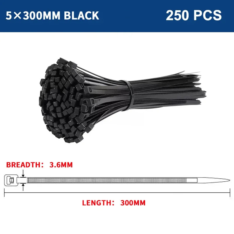 5*150-8*500 selbstsicher ndes schwarzes Nylon-Kabel band aus starkem Kunststoff mit fester Schnalle