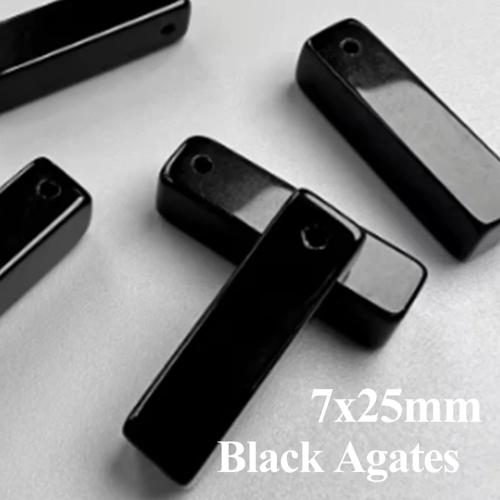 5 teile/los Naturstein Anhänger Rechteck Schwarz Achate Anhänger Charms für Die Herstellung DIY Jewerly Halskette Armband 7x25mm