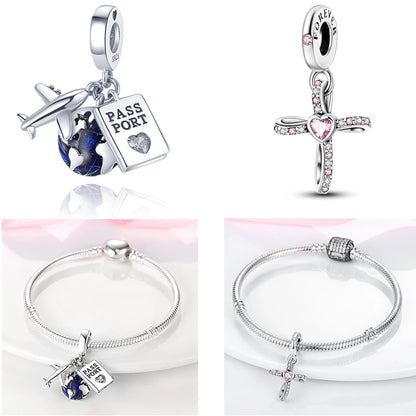 Charms aus 925er-Sterlingsilber, bunt, Sonnenblume, Hund, Jungen, Geschenkartikel, Schmetterling, Flugzeug, Erde, passend für Original-Anhänger, Schmuck, Make-up