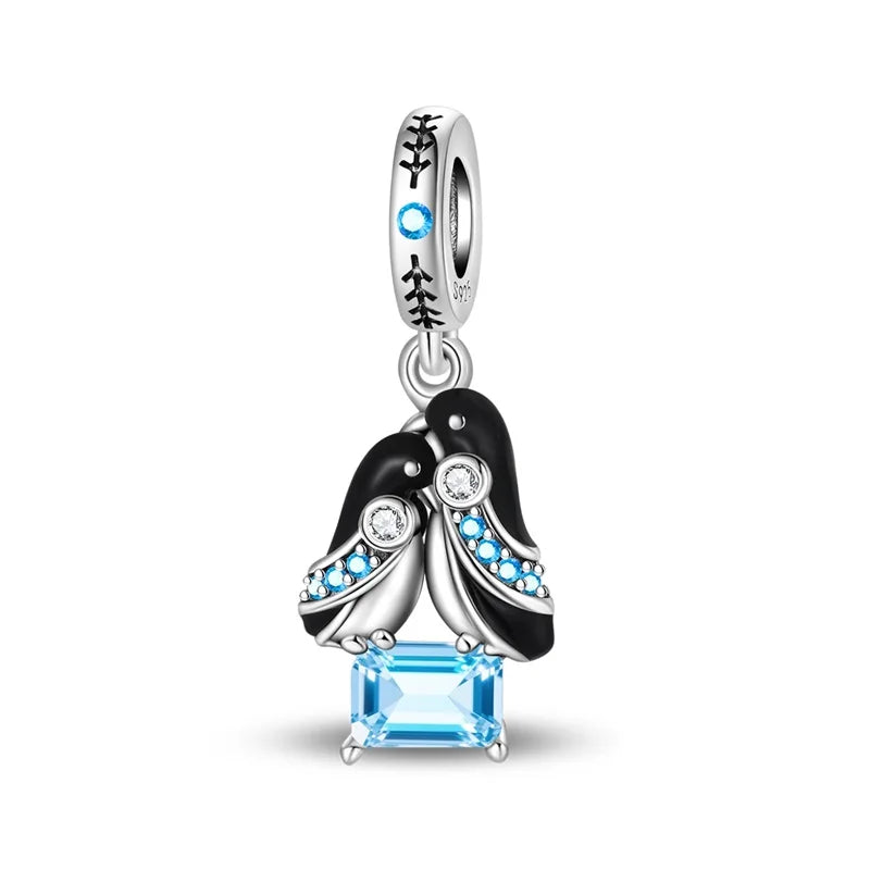 Heißer Verkauf 925er Sterlingsilber, niedliche Panda-Perlen und Pinguin-Anhänger, passend für Schlangenarmband, Boutique-Halskette, schwarzer Anhänger, Geschenk
