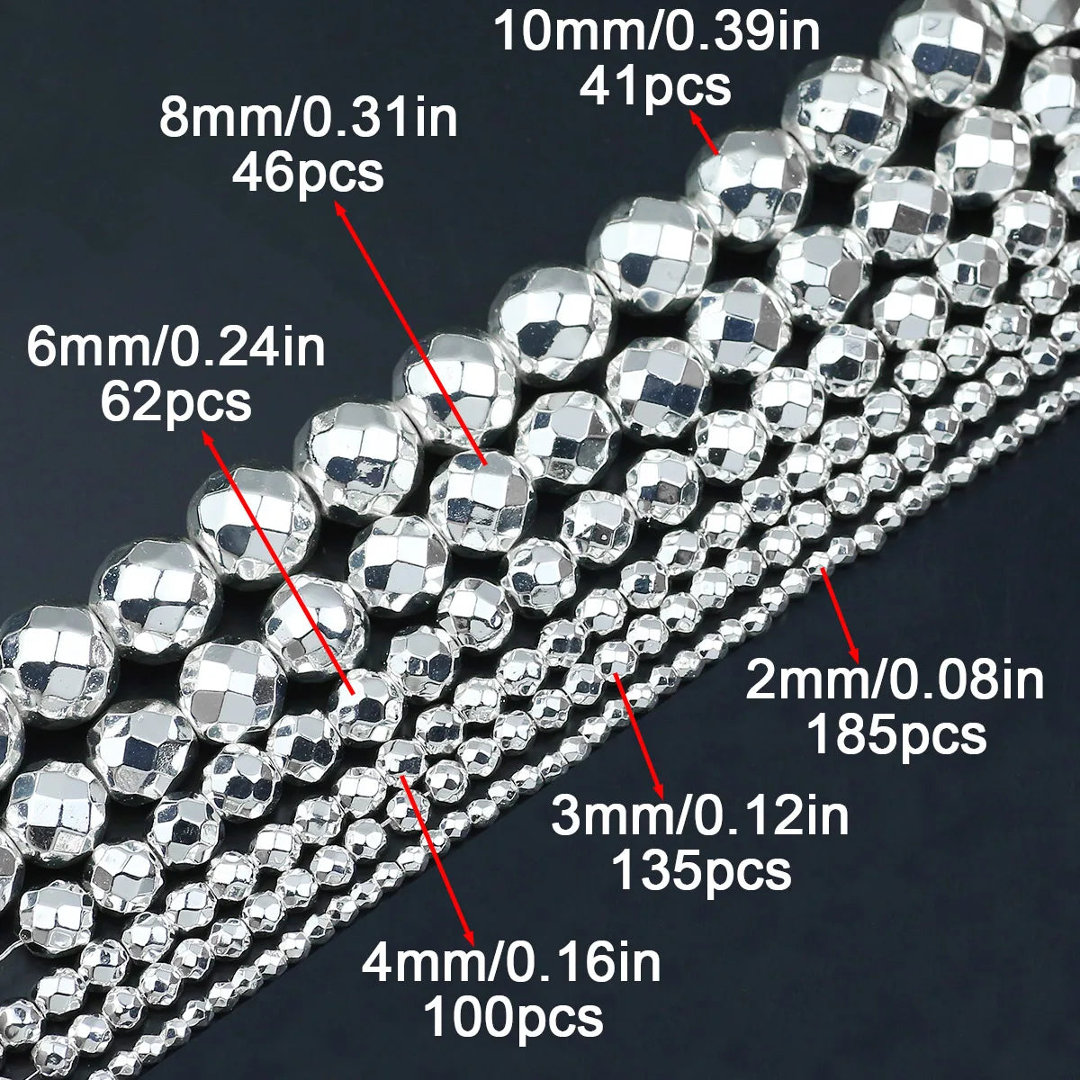 15'' Mehrfarbiger facettierter runder Hämatit-Naturstein 2/3/4/6/8/10 mm lose Perlen für DIY-Schmuckherstellung, Armband, Halskette, Earri