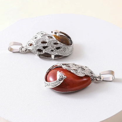Wassertropfen Naturstein Anhänger Pfau Halskette Quarz Kristall Opal Tigerauge Halskette Anhänger für Frauen Männer Schmuck Geschenk