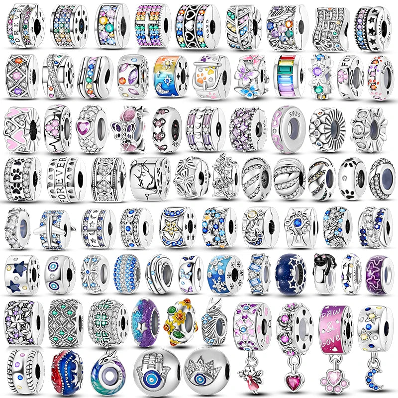 Lucky Clover Clip Charms 925 Sterling Silber Original Black Cat Stopper Clamp Silikon Spacer Charm für DIY Schmuck Armband