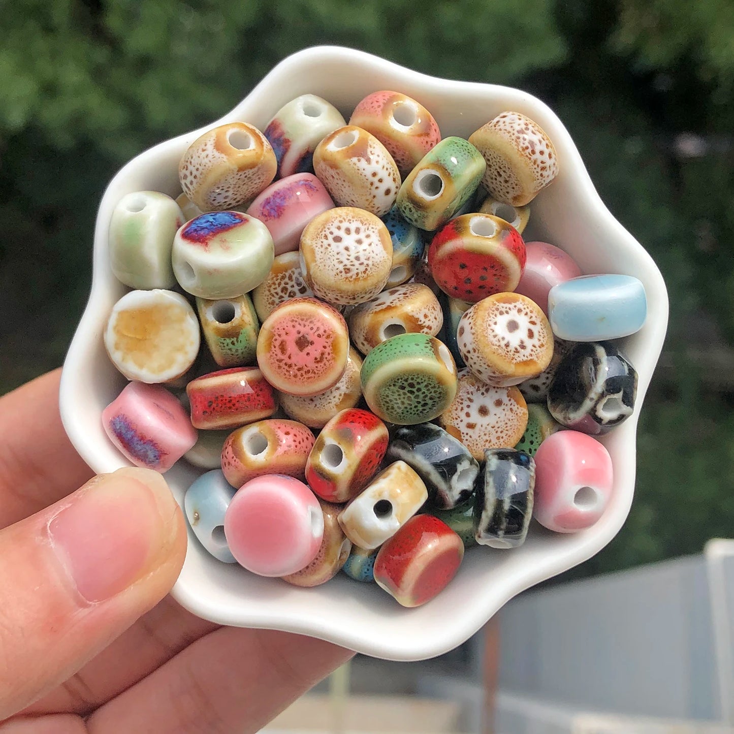 10 Stück mehrfarbige Keramik-flache runde Perlen zum Selbermachen, lose Perlen für Strandschmuck, Böhmen, Kunsthandwerk, Schmuckherstellung, Zubehör, 11 mm