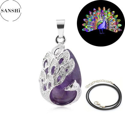 Wassertropfen Naturstein Anhänger Pfau Halskette Quarz Kristall Opal Tigerauge Halskette Anhänger für Frauen Männer Schmuck Geschenk