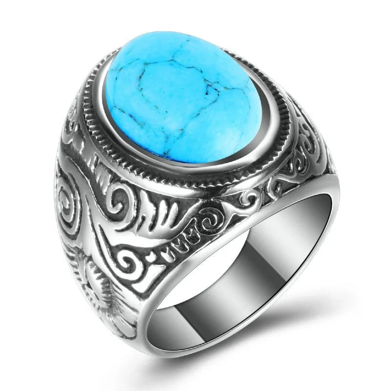 Hnsp 316l Edelstahl Naturstein Ring für Männer Vintage Schmuck Tigeraugen Steinringe männliche Finger Zubehör