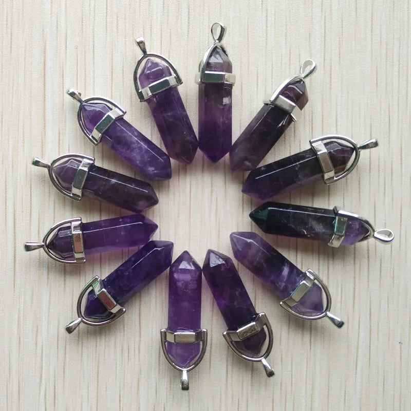 Schneller Versand Naturstein Quarz Aventurin Lapis Kristall sechseckige Säule Anhänger für Schmuck Zubehör 12 Stück Großhandel