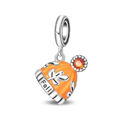 Kürbishaus-Perlen und Kuchen-Donut-Herzform aus 925er-Sterlingsilber, dreifach baumelnder Charm, passend für Armbänder, goldene orangefarbene Anhänger-Geschenke