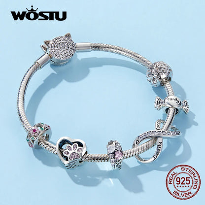 WOSTU Echt 925 Sterling Silber Herz Perlen Blume Retro Muster Charms Anhänger Fit Original DIY Armband Halskette Silber Schmuck