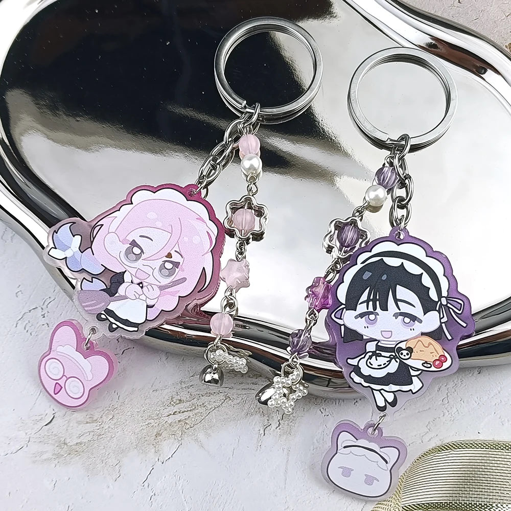 Anime Alien Stage IVAN & TILL Schlüsselanhänger Herz Schleife Handyanhänger Perlen Schlüsselanhänger Vielseitiger Rucksack Dekoration Zubehör Geschenke